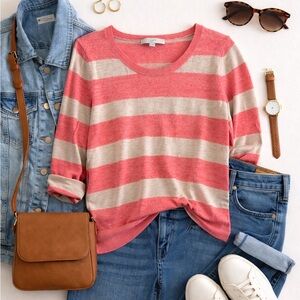 LOFT Pink and Cream Knit Sweater